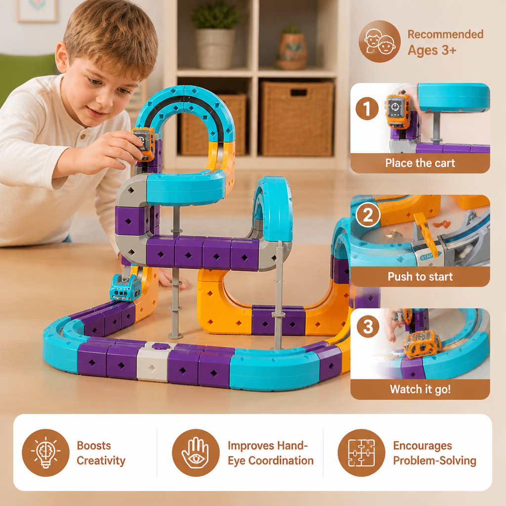 DIY Gravity Cube Track Building Kit with Electric Train