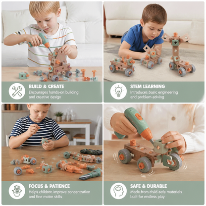 144-Piece Kids Tool Set with Drill & Toolbox – STEM Montessori Construction Kit