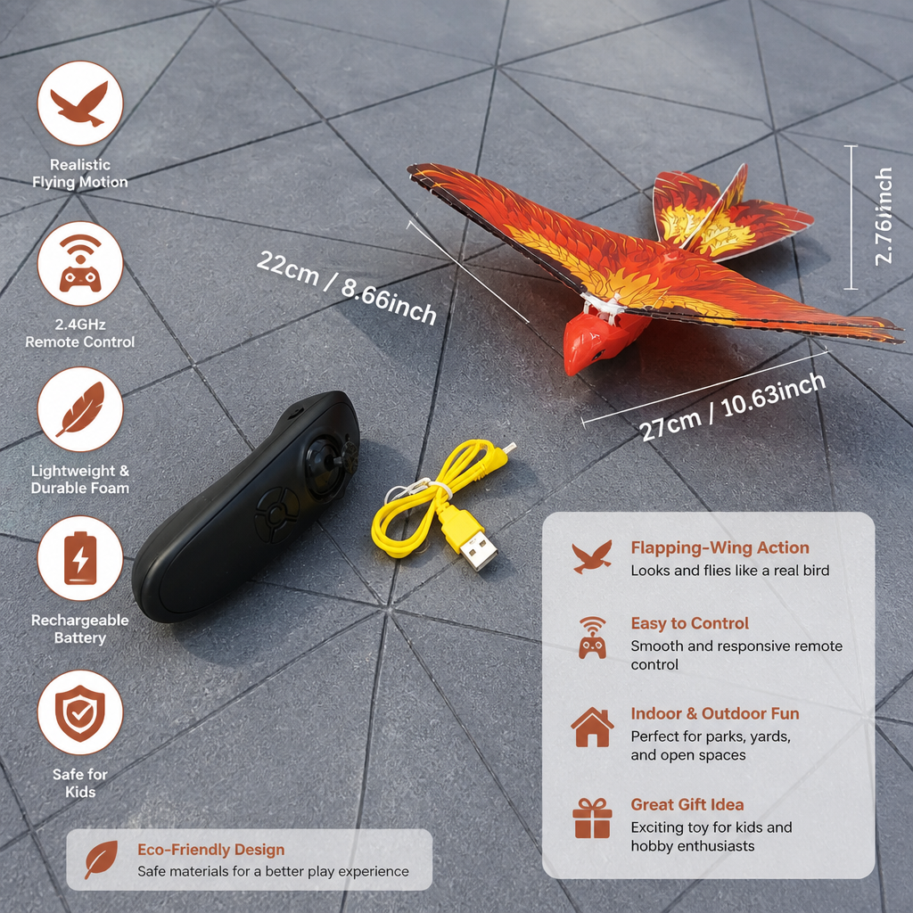 Remote Control Flapping-Wing Flying Bird Toy for Kids