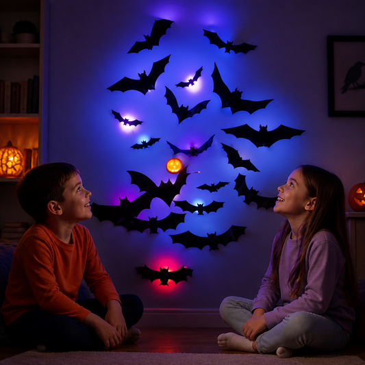 3D LED Halloween Bat Wall Decoration with Color-Changing Lights