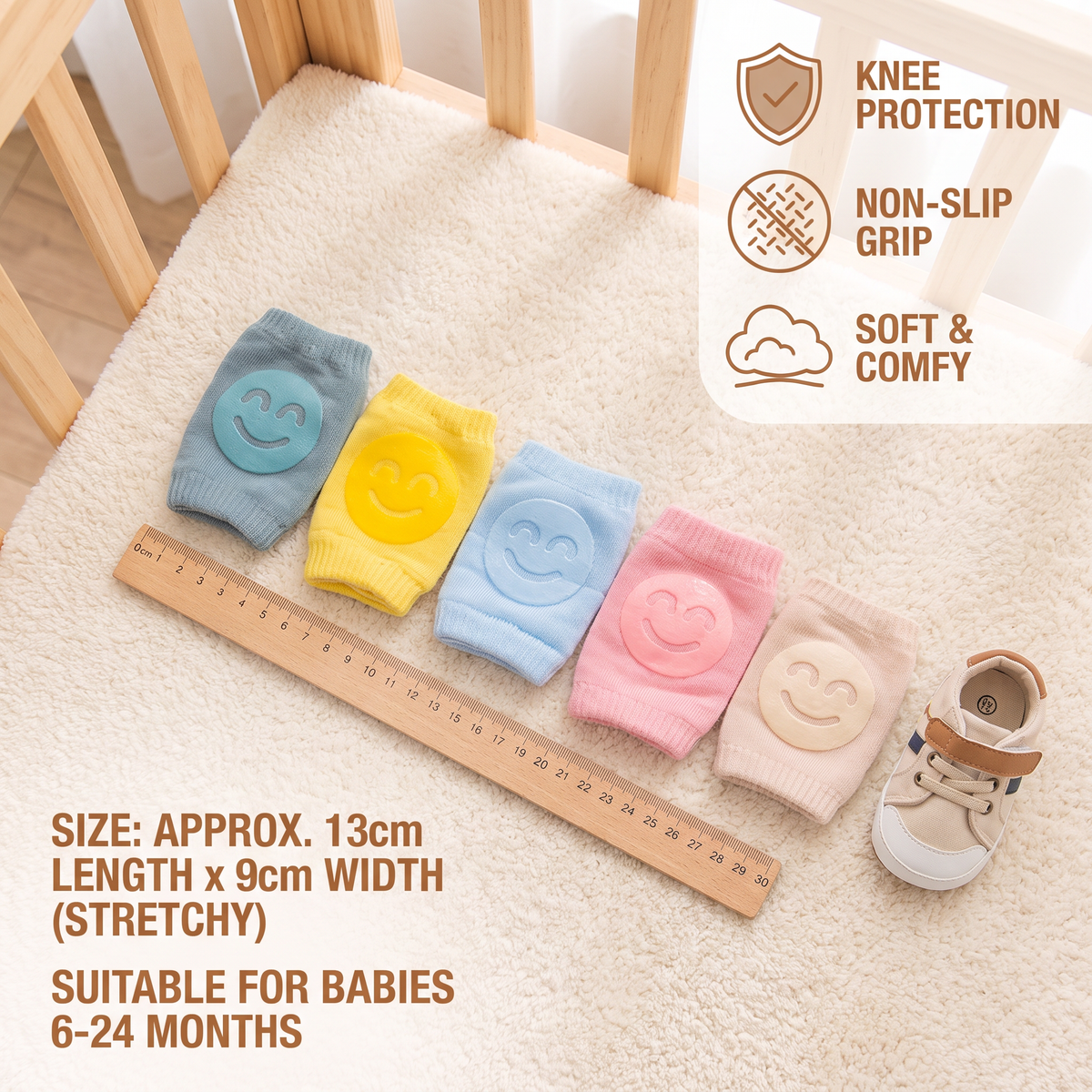 Baby Crawling Knee Pads – Non-Slip Protection with Smiley Face Design