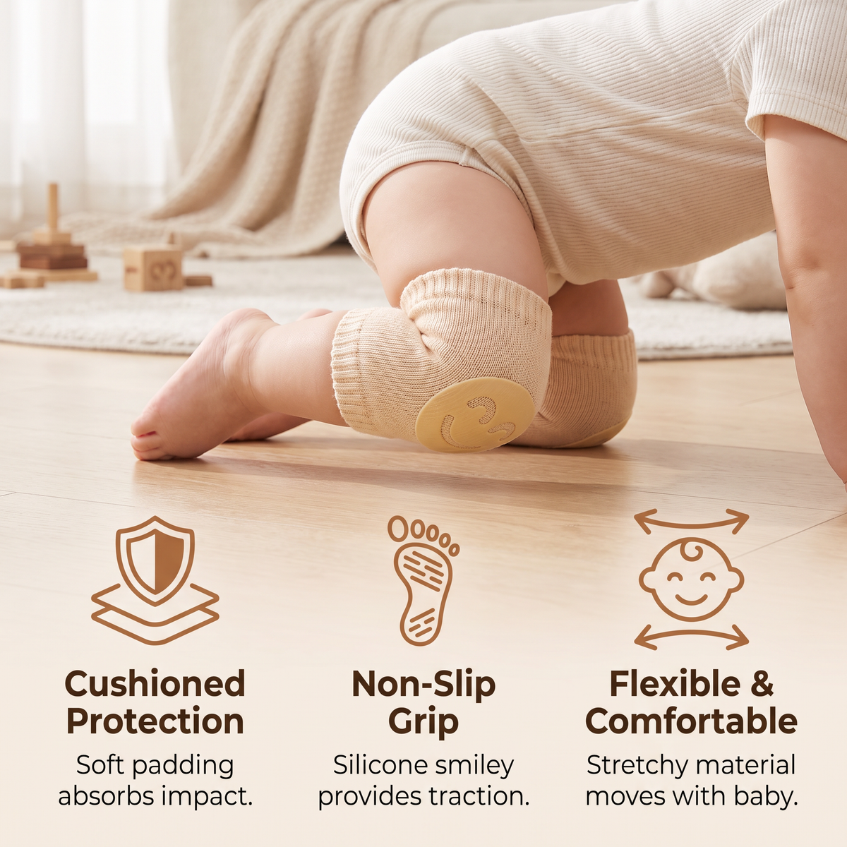 Baby Crawling Knee Pads – Non-Slip Protection with Smiley Face Design
