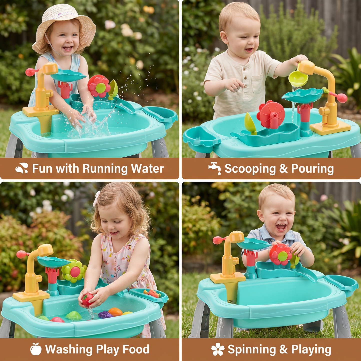 Ergonomic Elevated Kids Kitchen Sink Playset with Electric Running Water