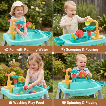 Ergonomic Elevated Kids Kitchen Sink Playset with Electric Running Water