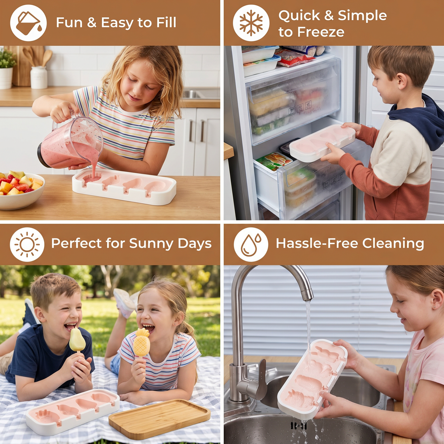 Silicone Popsicle Mold with Fruit Shapes for Homemade Ice Cream