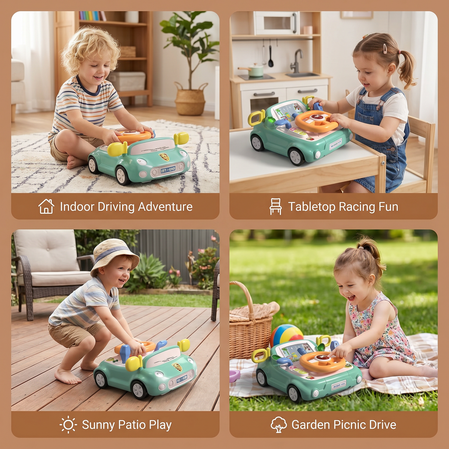 Driving Simulator Toy with Steering Wheel and Screen for Kids