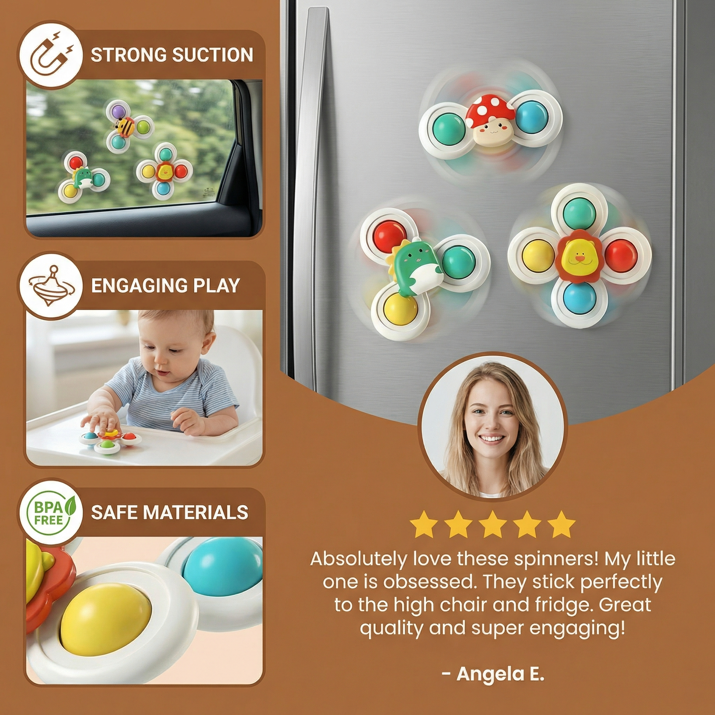 Cute Suction Cup Spinning Toy Set – 3 Pack