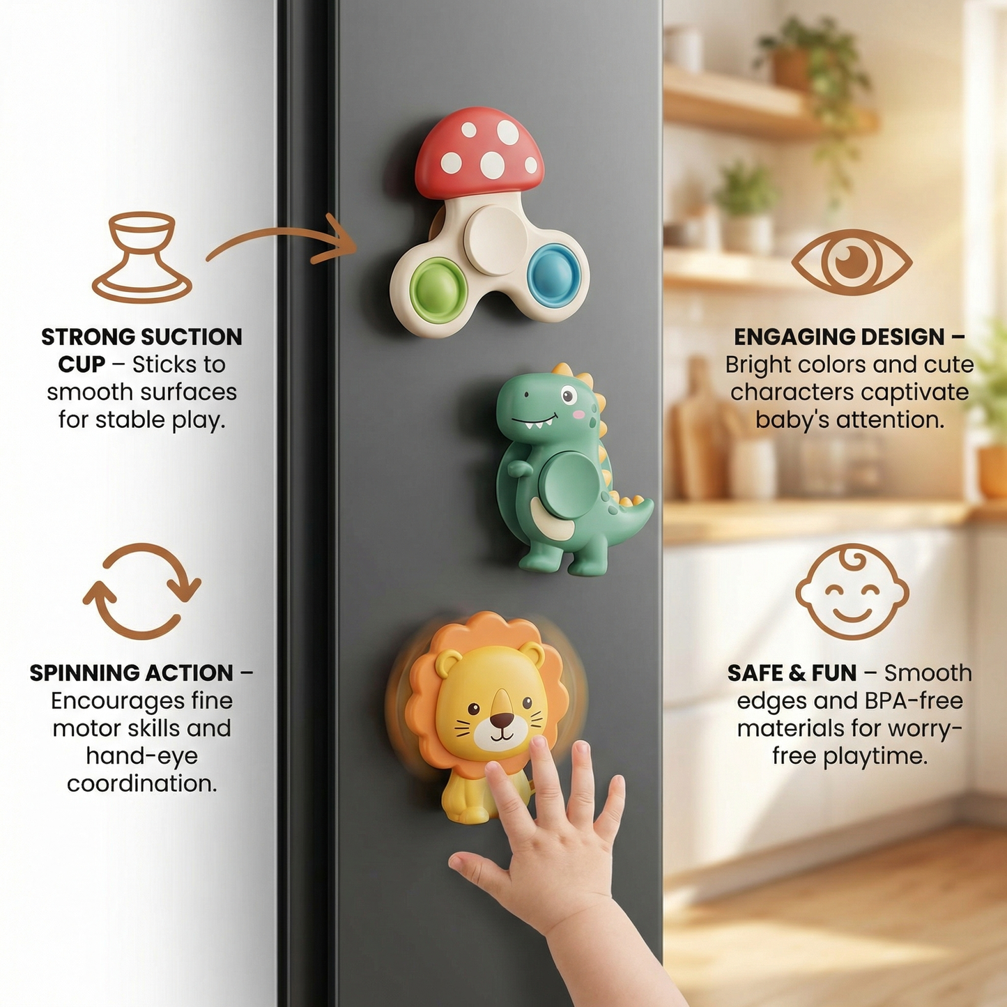 Cute Suction Cup Spinning Toy Set – 3 Pack