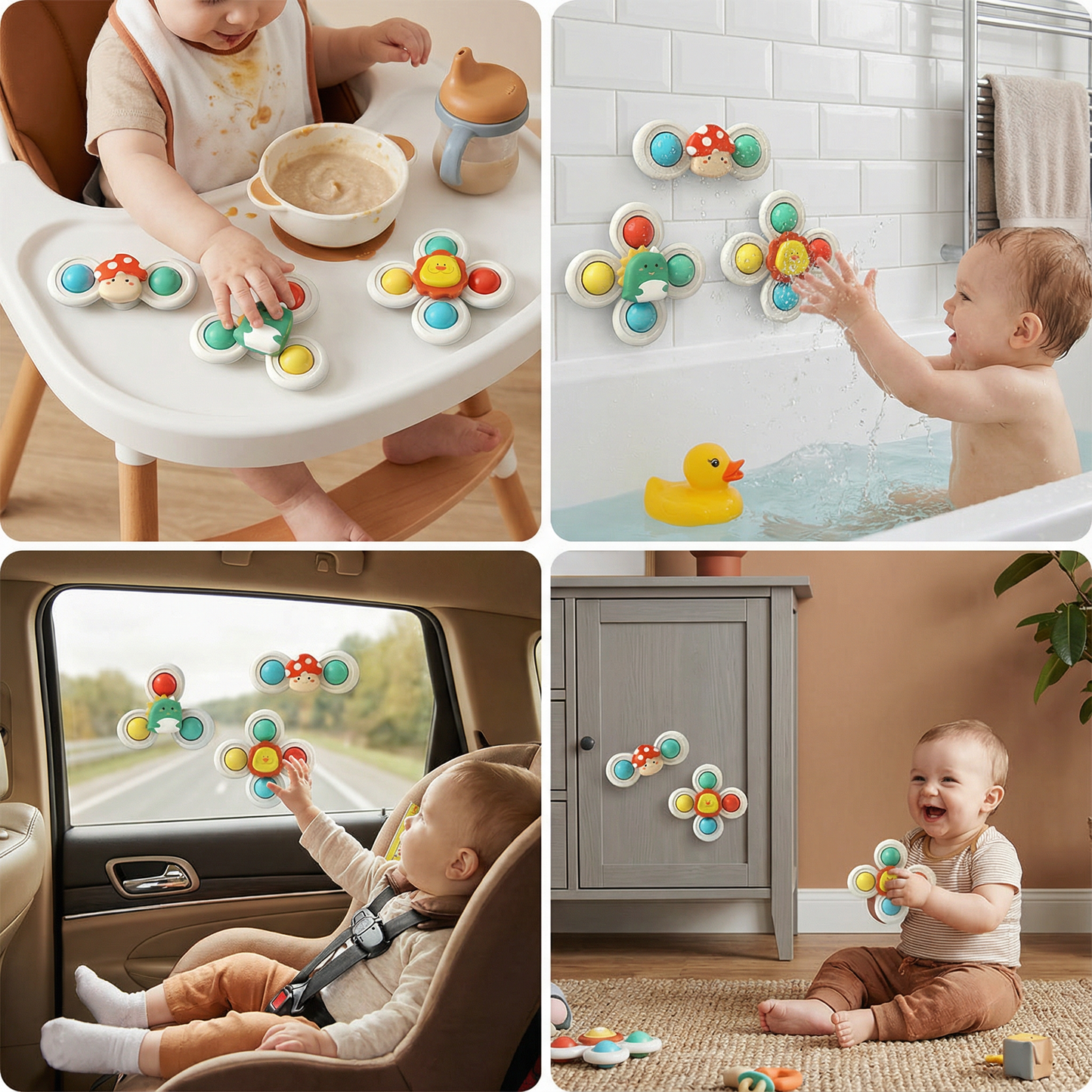 Cute Suction Cup Spinning Toy Set – 3 Pack