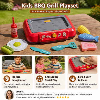 Kids BBQ Grill Playset with Play Food & Accessories