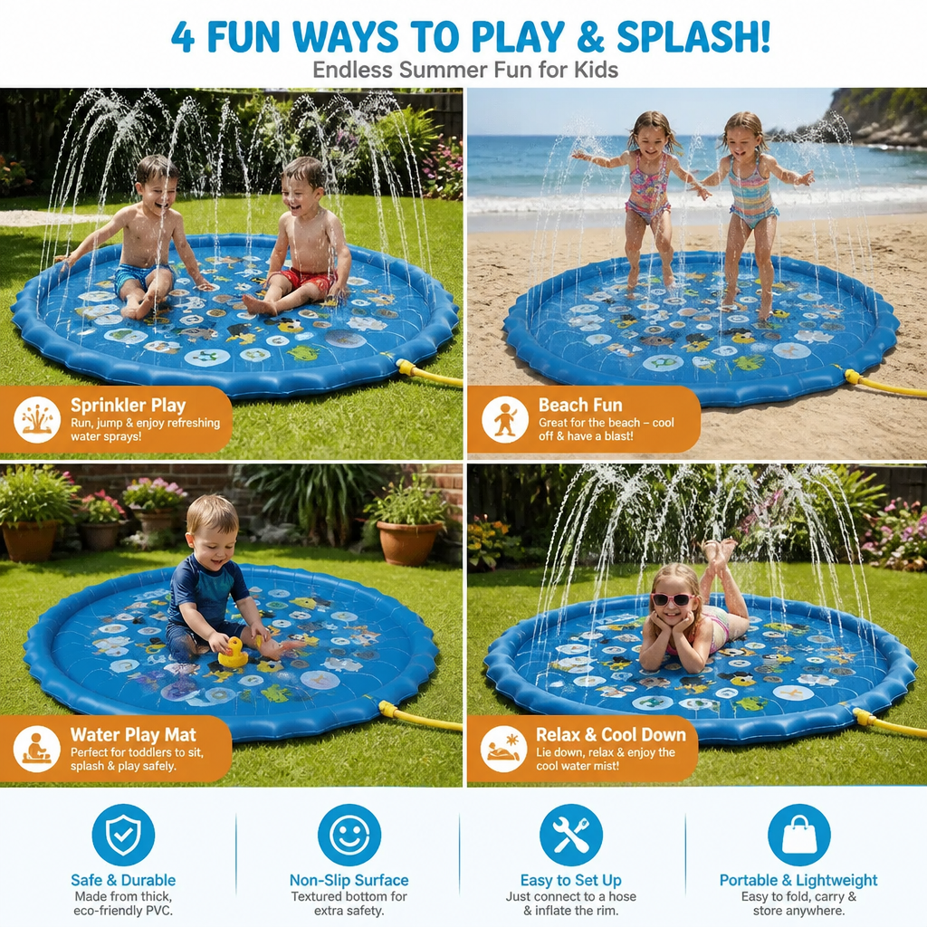 Inflatable Kids Splash Pad with Sprinkler – Outdoor Water Play Mat for Garden & Beach