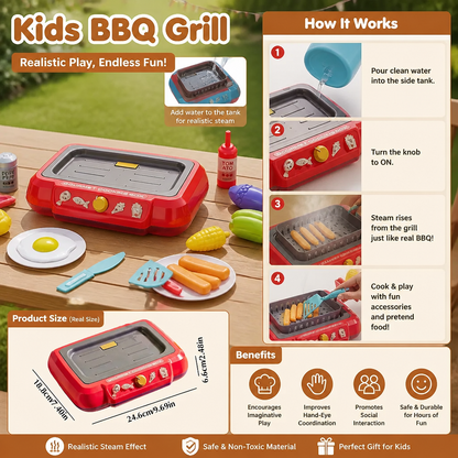 Kids BBQ Grill Playset with Play Food & Accessories