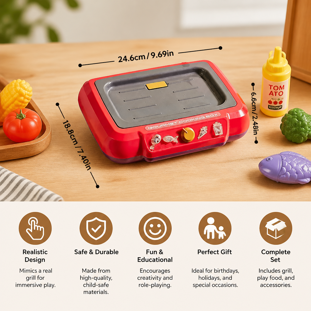 Kids BBQ Grill Playset with Play Food & Accessories
