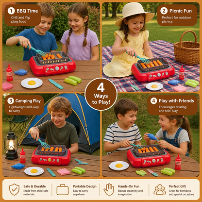 Kids BBQ Grill Playset with Play Food & Accessories