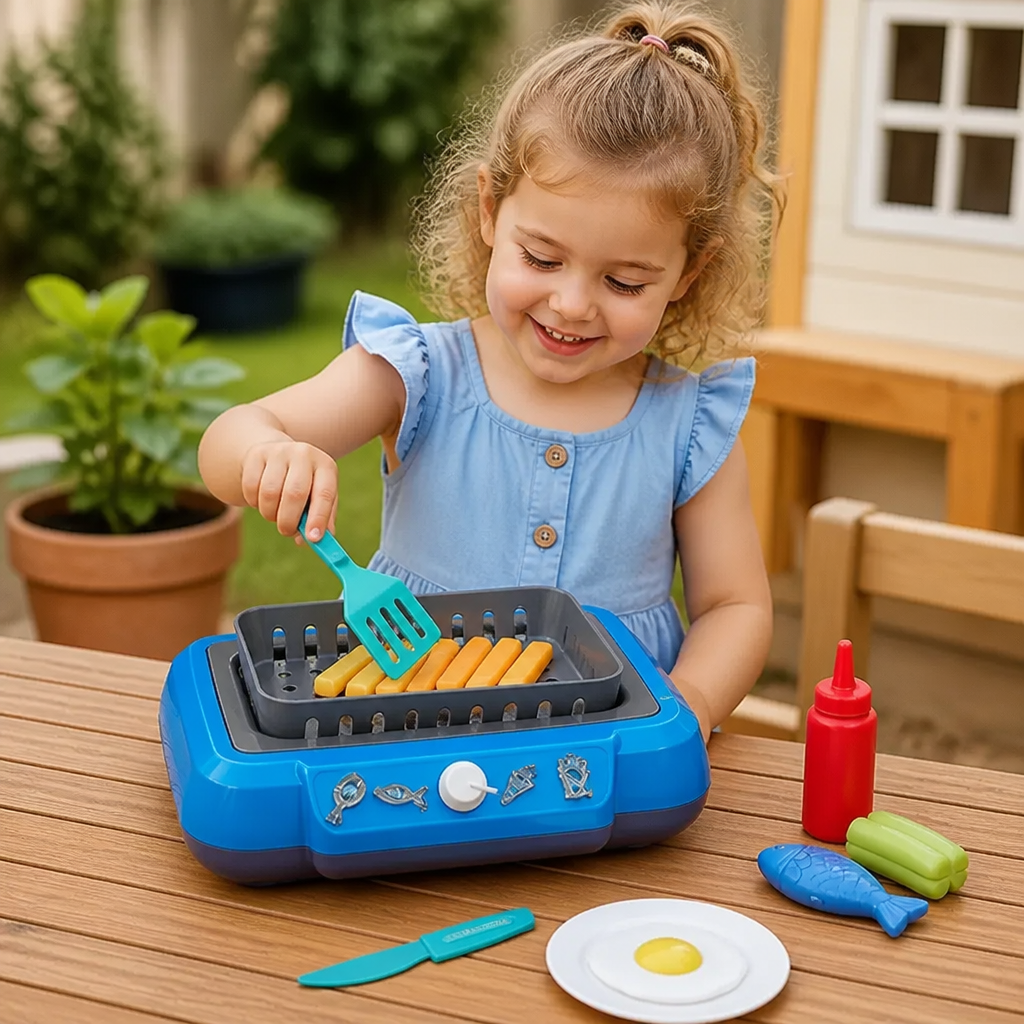 Kids BBQ Grill Playset with Play Food & Accessories