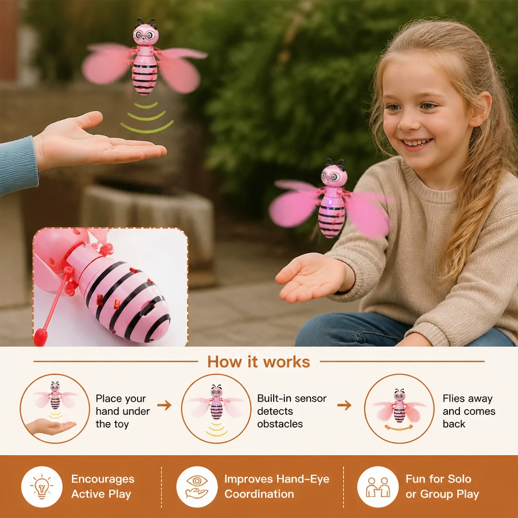 Hand-Controlled Flying Bee Toy with Motion Sensor and LED Lights