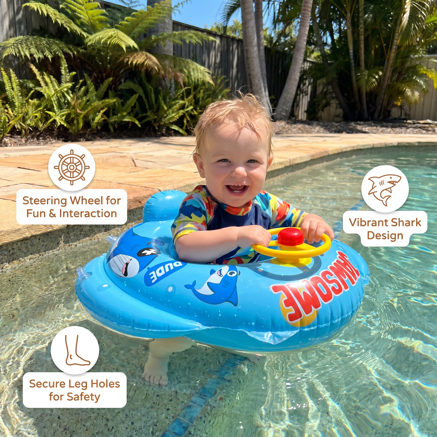 Baby Shark Pool Float with Steering Wheel for Toddlers