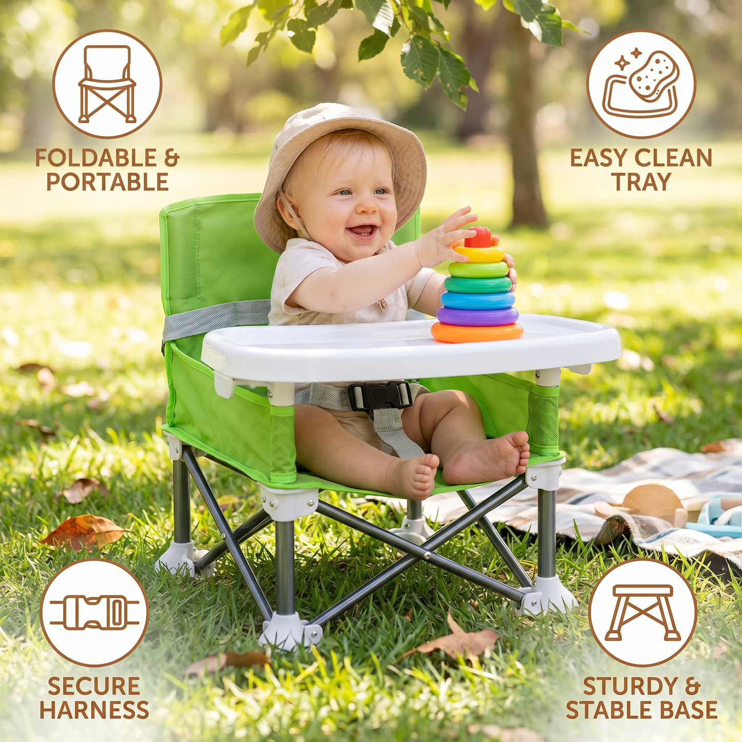Foldable Baby Camping Chair with Tray for On the Go