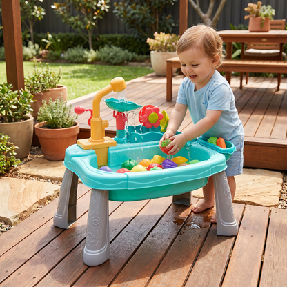 Ergonomic Elevated Kids Kitchen Sink Playset with Electric Running Water