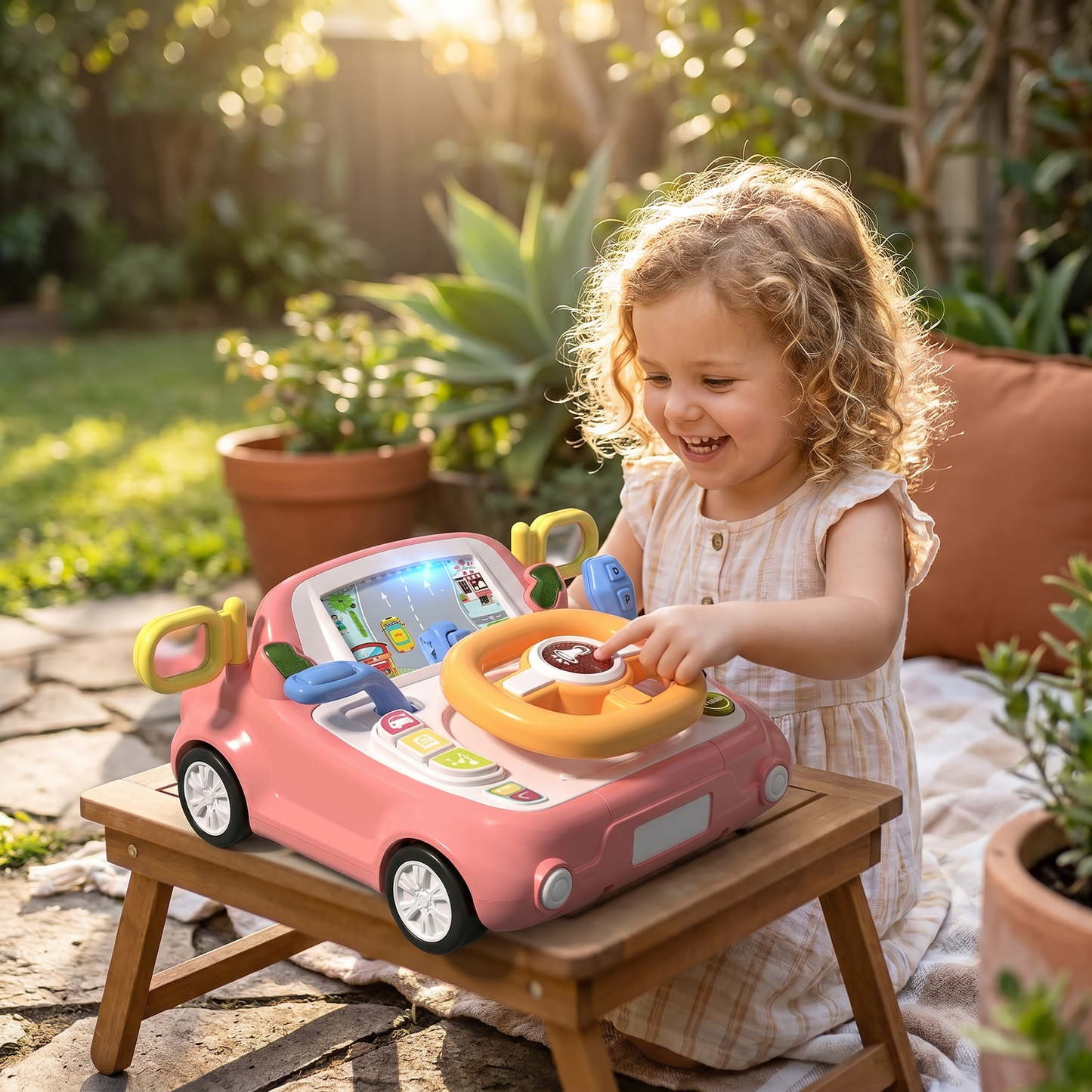 Driving Simulator Toy with Steering Wheel and Screen for Kids