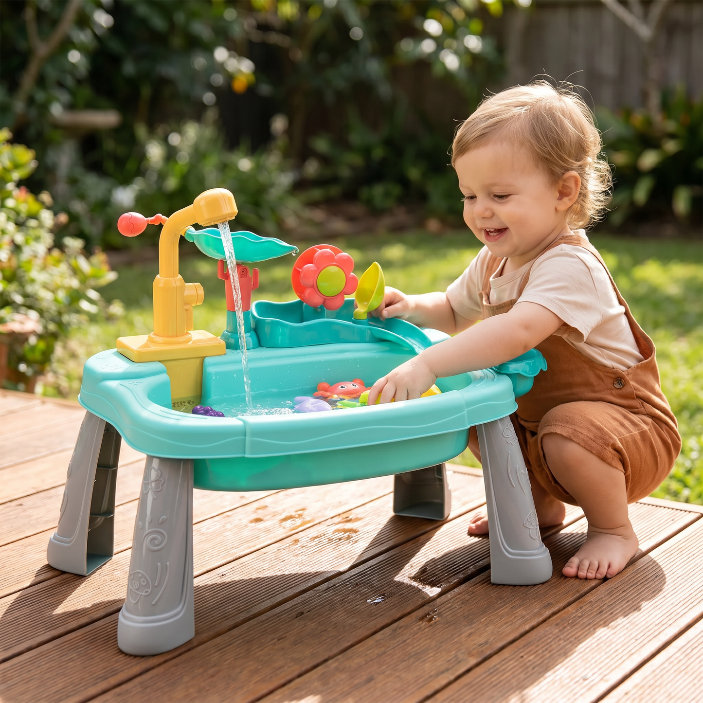 Ergonomic Elevated Kids Kitchen Sink Playset with Electric Running Water
