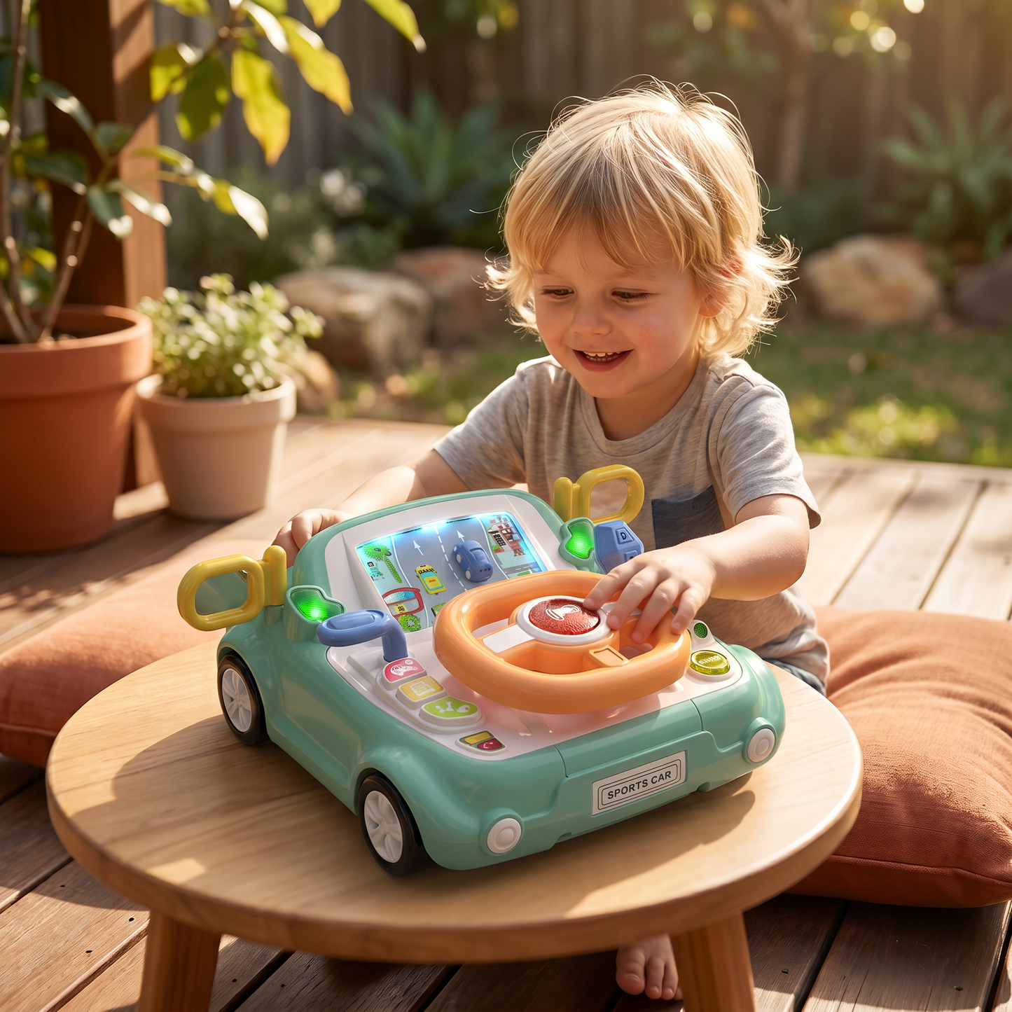 Driving Simulator Toy with Steering Wheel and Screen for Kids