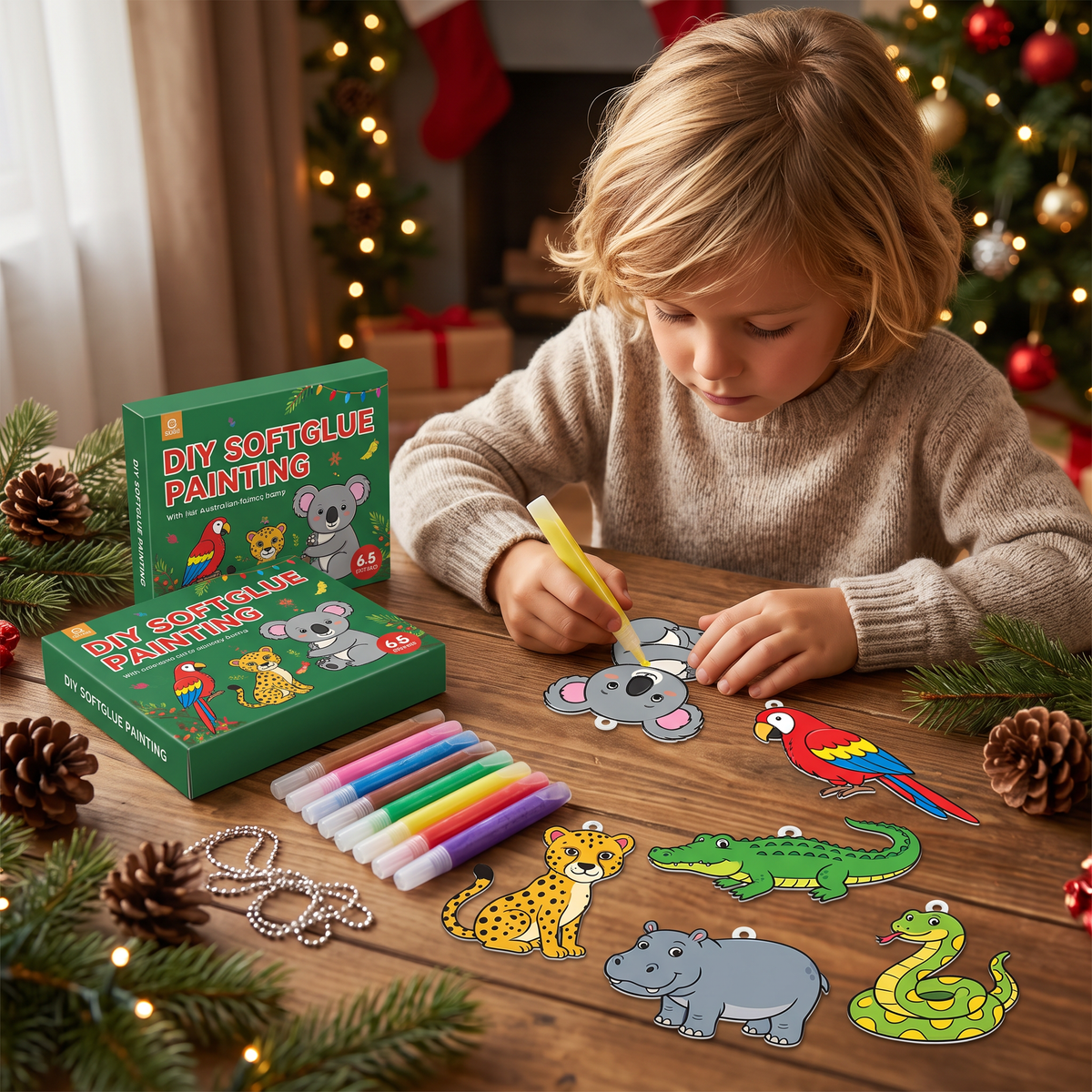 DIY Christmas No-Bake Glue Painting Ornament Craft Kit for Kids