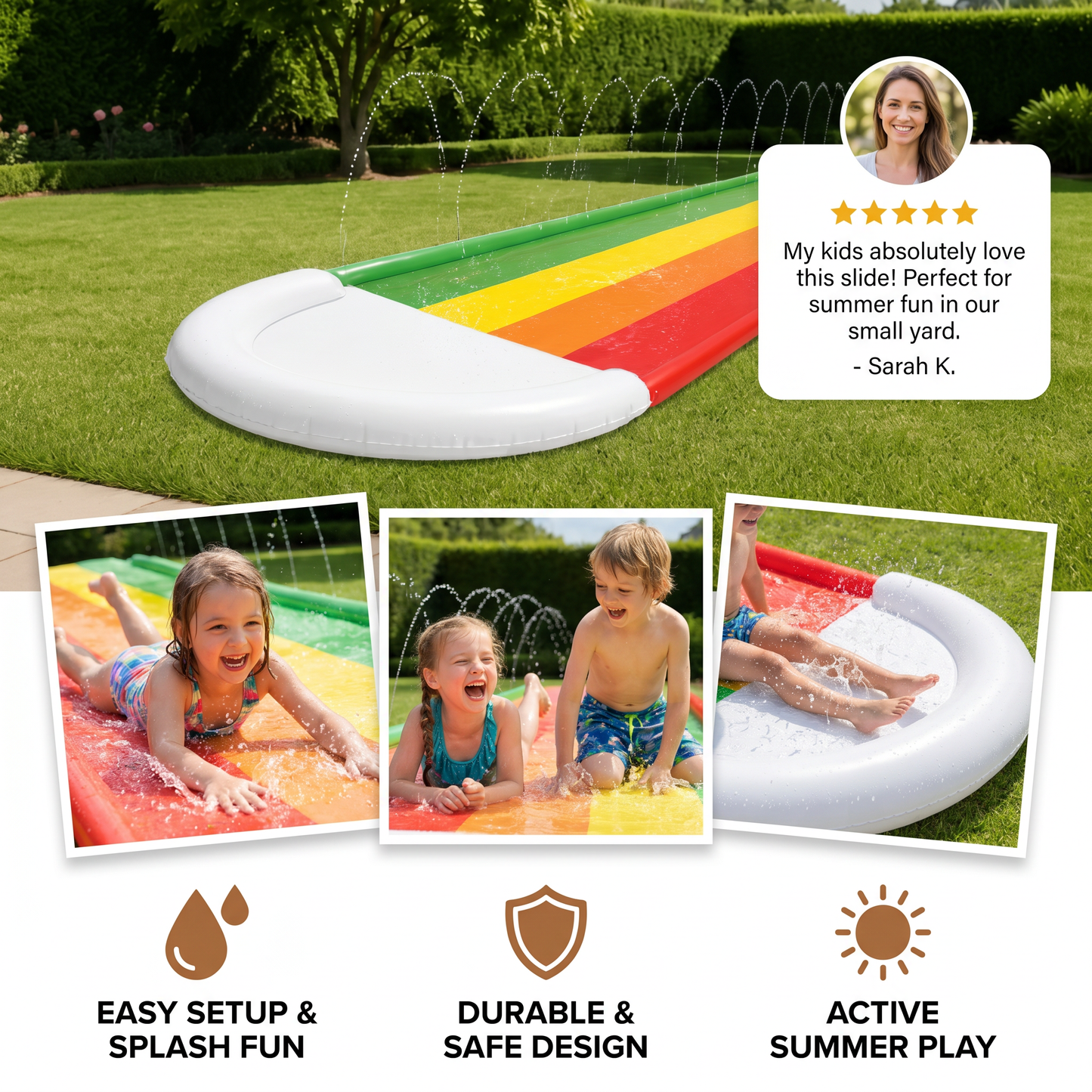 Rainbow Water Slide – Inflatable Outdoor Slide for Kids & Family