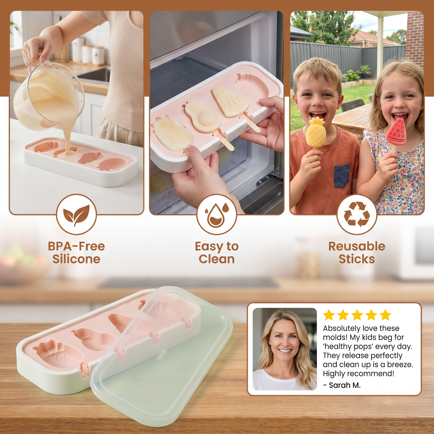 Silicone Popsicle Mold with Fruit Shapes for Homemade Ice Cream