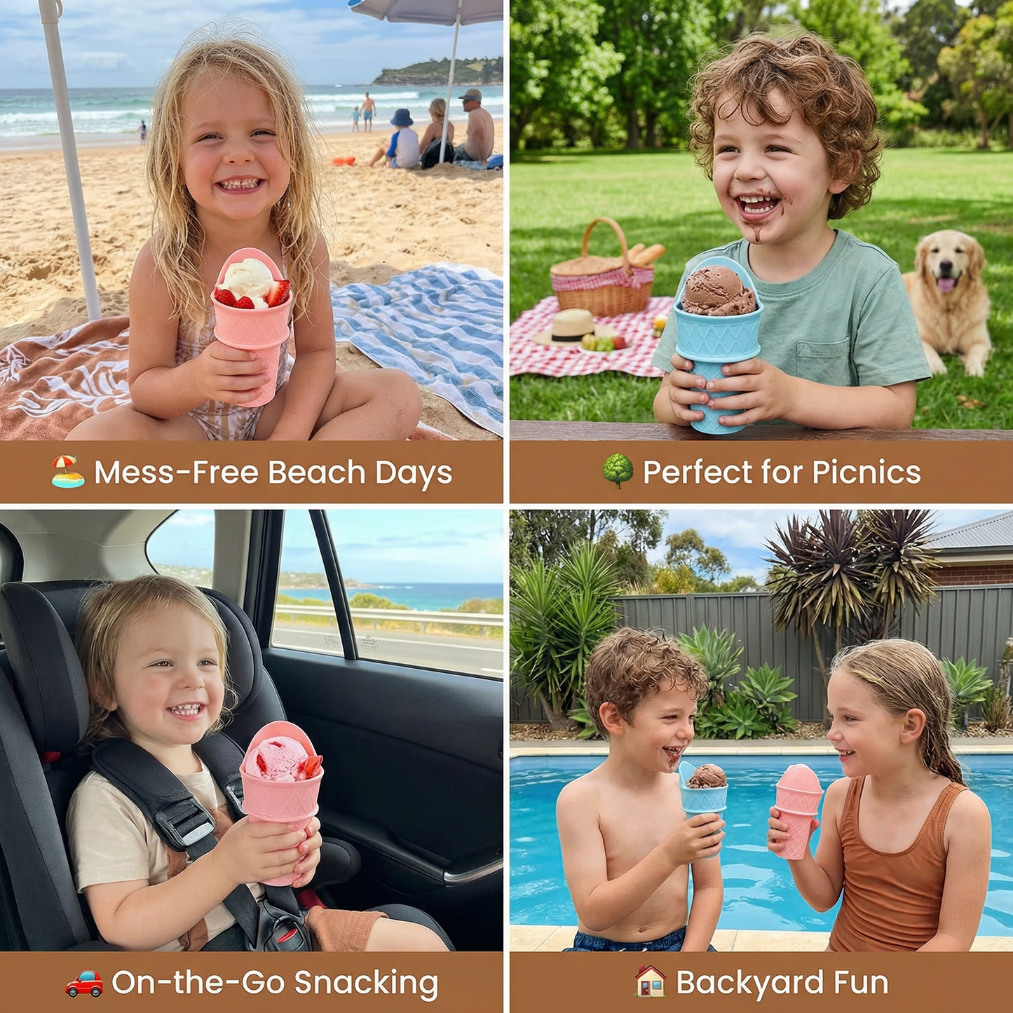 2-Pack Ice Cream Cone Holder for Kids – No-Mess Ice Cream Cup