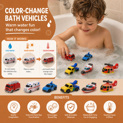 6-Pack Color-Changing Emergency Vehicle Bath Toys for Babies & Toddlers