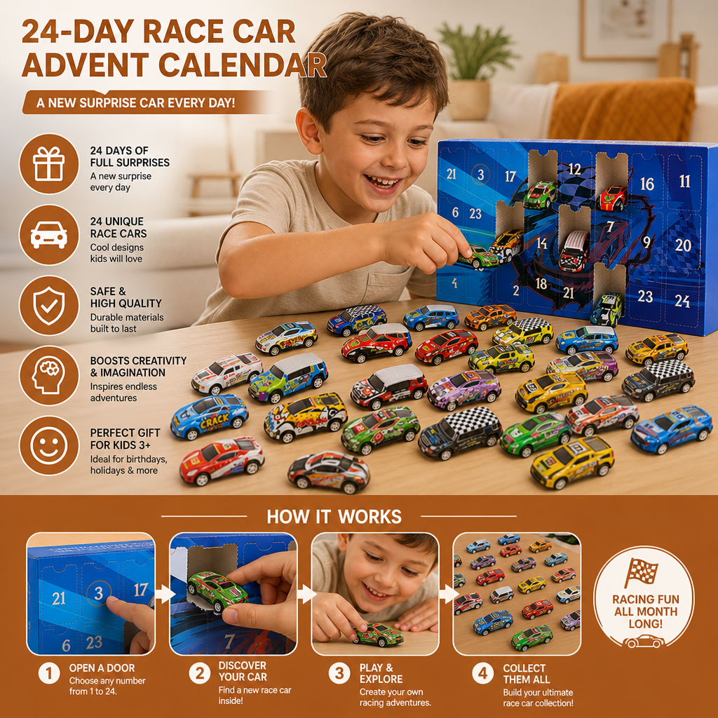 24-Day Race Car Advent Calendar with Surprise Toy Cars