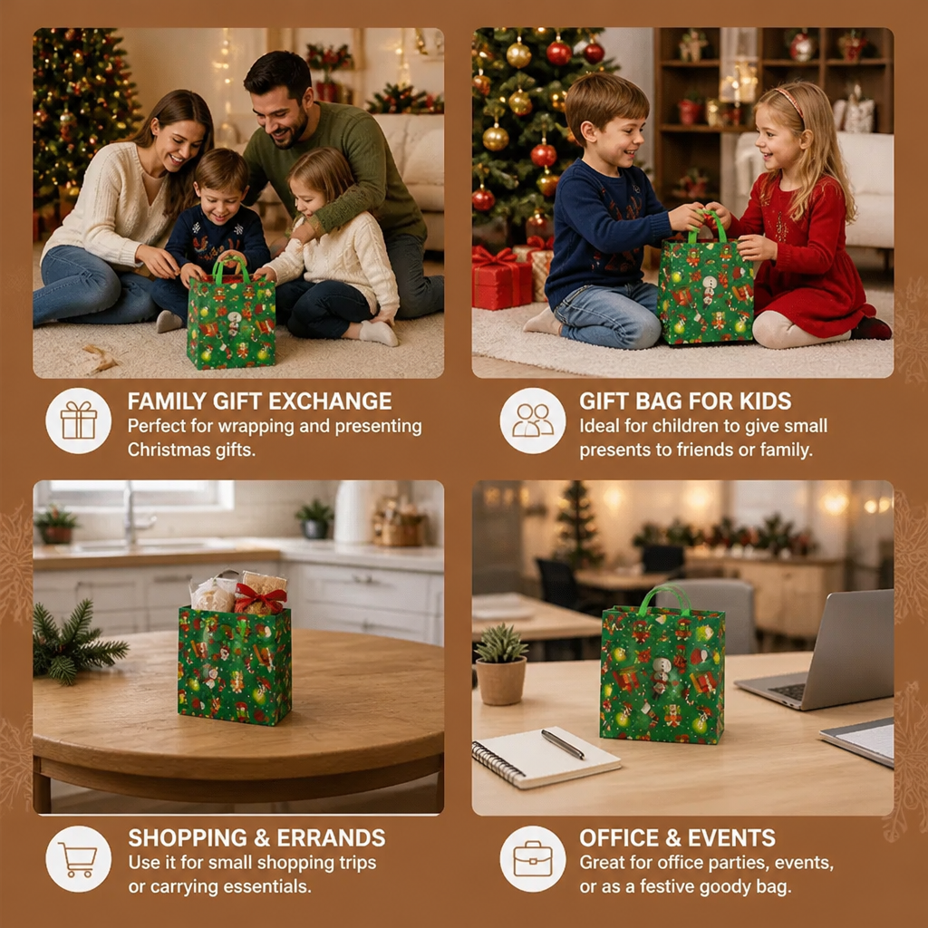 Reusable Christmas Gift Bags with Handles – Various Festive Designs