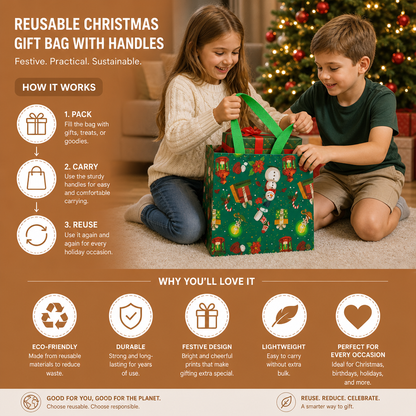 Reusable Christmas Gift Bags with Handles – Various Festive Designs
