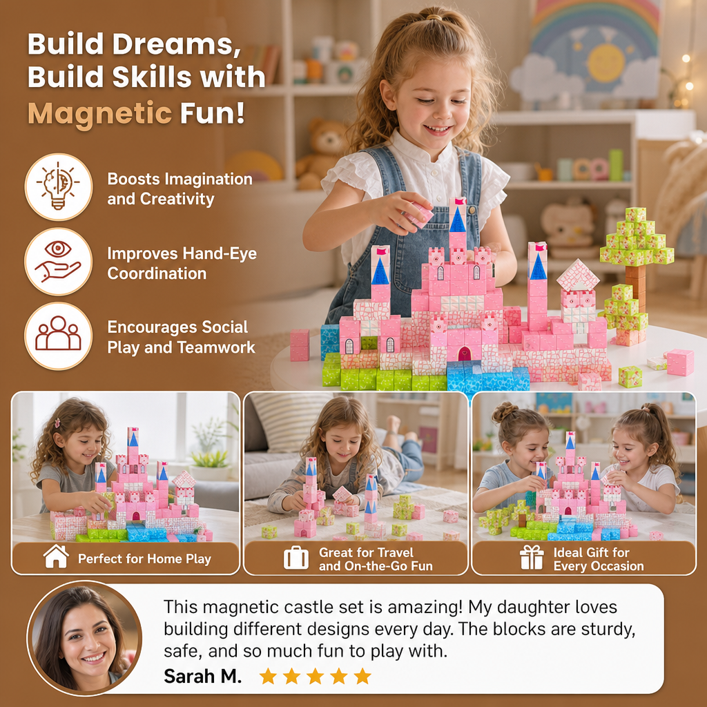 Montessori Princess Dream Castle Magnetic Building Cubes Set