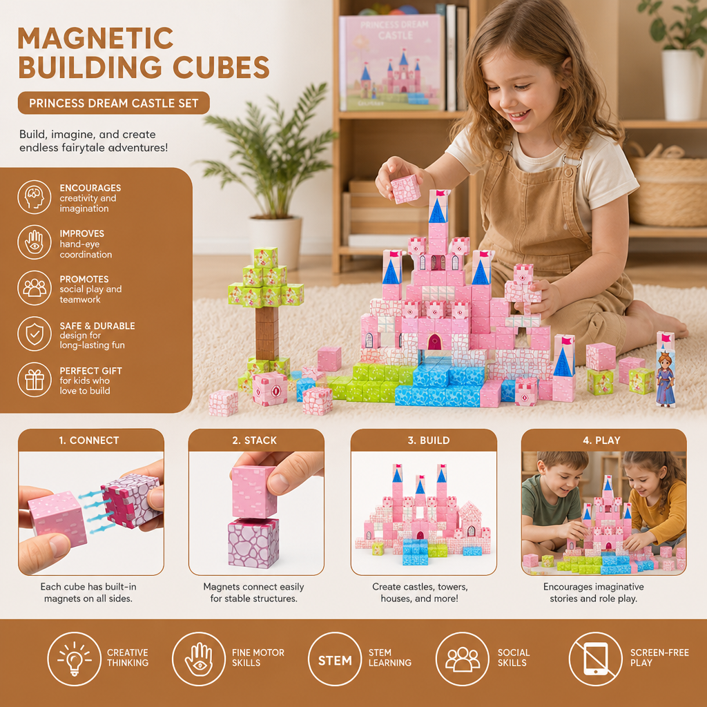 Montessori Princess Dream Castle Magnetic Building Cubes Set