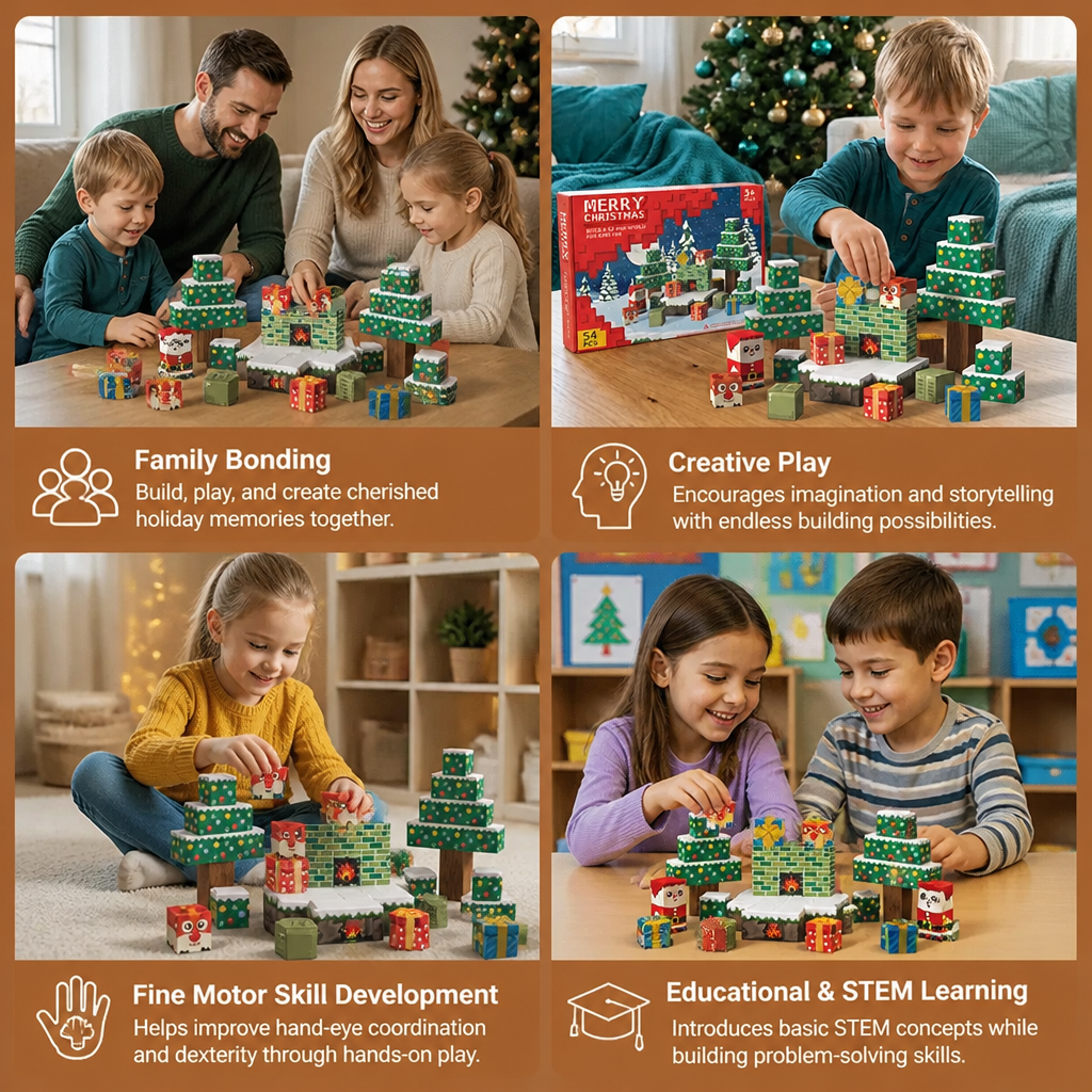 54-Piece Christmas Magnetic Building Blocks Set – Festive STEM Construction Toy