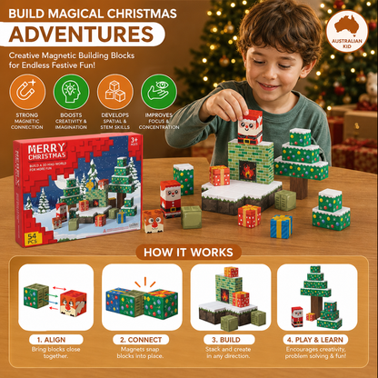 54-Piece Christmas Magnetic Building Blocks Set – Festive STEM Construction Toy