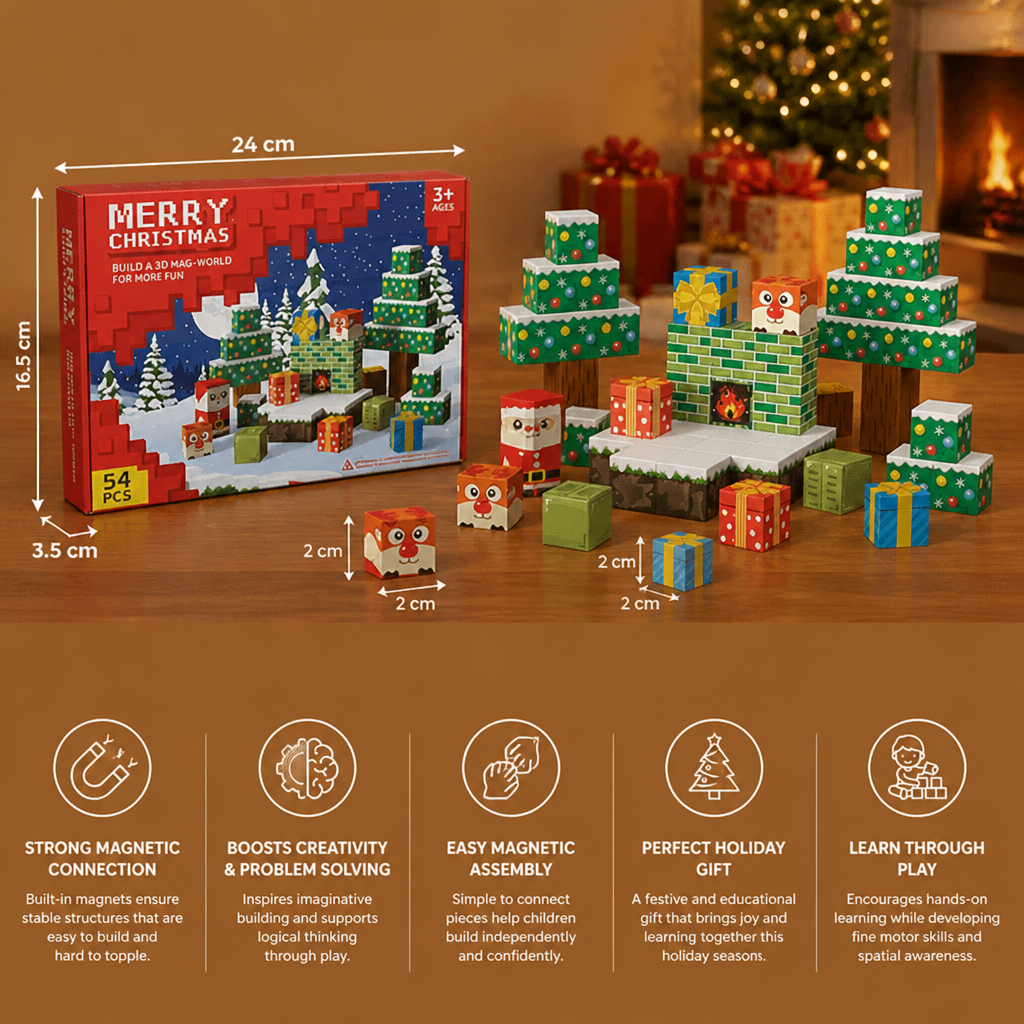 54-Piece Christmas Magnetic Building Blocks Set – Festive STEM Construction Toy