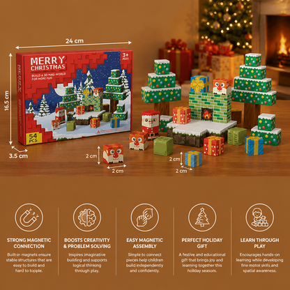 54-Piece Christmas Magnetic Building Blocks Set – Festive STEM Construction Toy