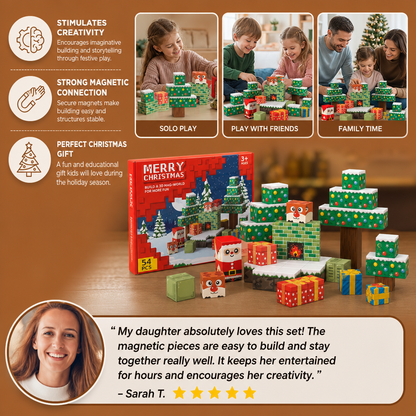 54-Piece Christmas Magnetic Building Blocks Set – Festive STEM Construction Toy