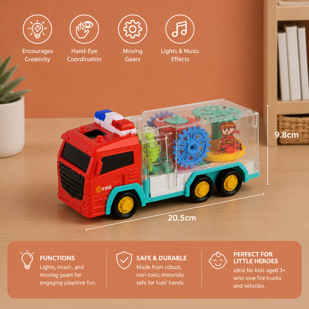 Interactive Fire Truck Toy with Colorful Moving Gears