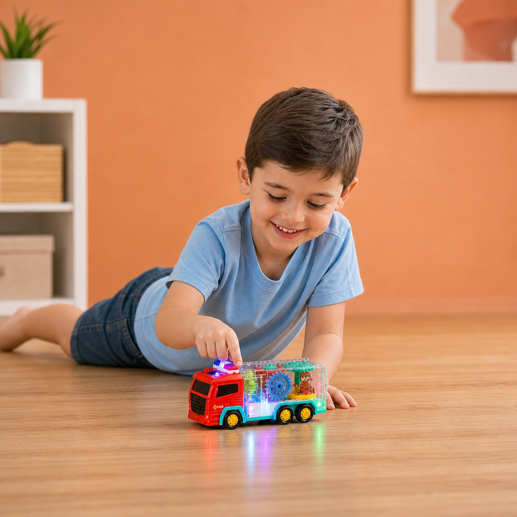 Interactive Fire Truck Toy with Colorful Moving Gears
