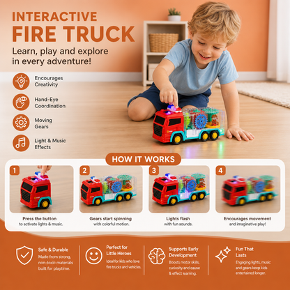 Interactive Fire Truck Toy with Colorful Moving Gears