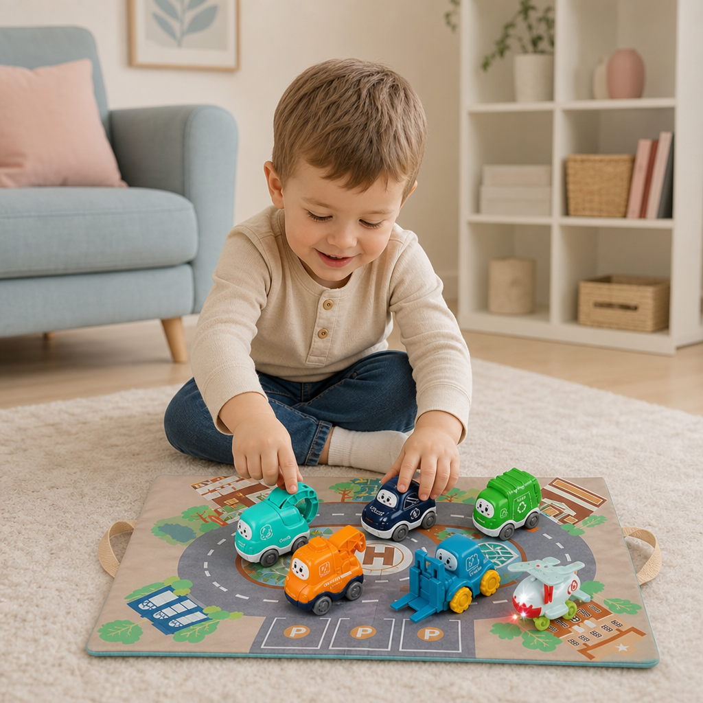 Toddler Toy Truck & Car Set with Play Mat Storage Bag