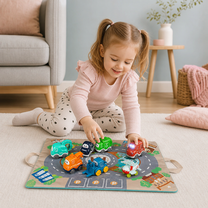 Toddler Toy Truck & Car Set with Play Mat Storage Bag