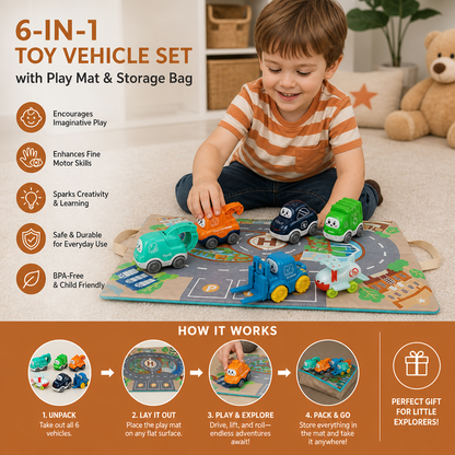 Toddler Toy Truck & Car Set with Play Mat Storage Bag