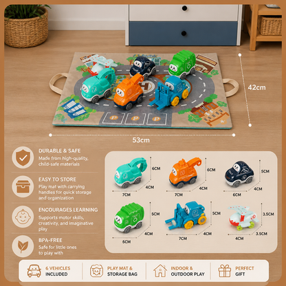 Toddler Toy Truck & Car Set with Play Mat Storage Bag