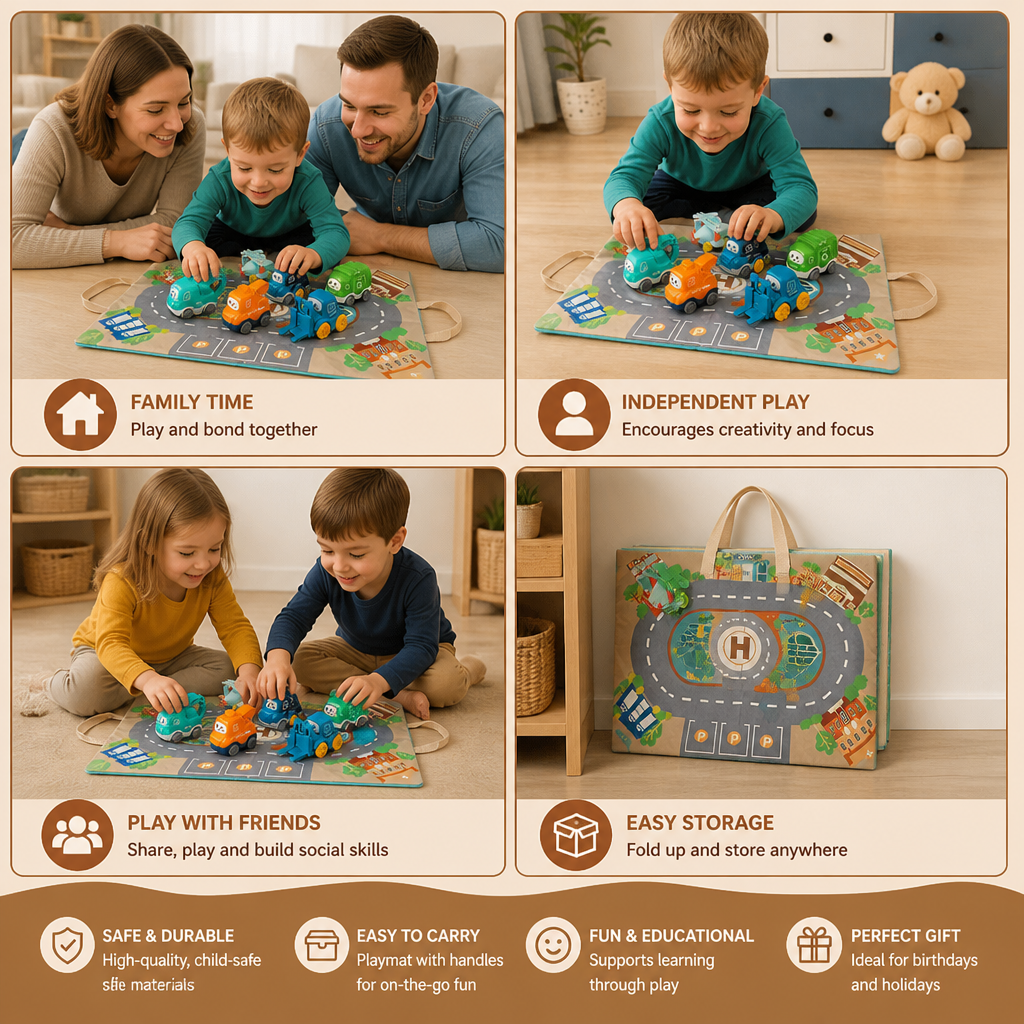 Toddler Toy Truck & Car Set with Play Mat Storage Bag