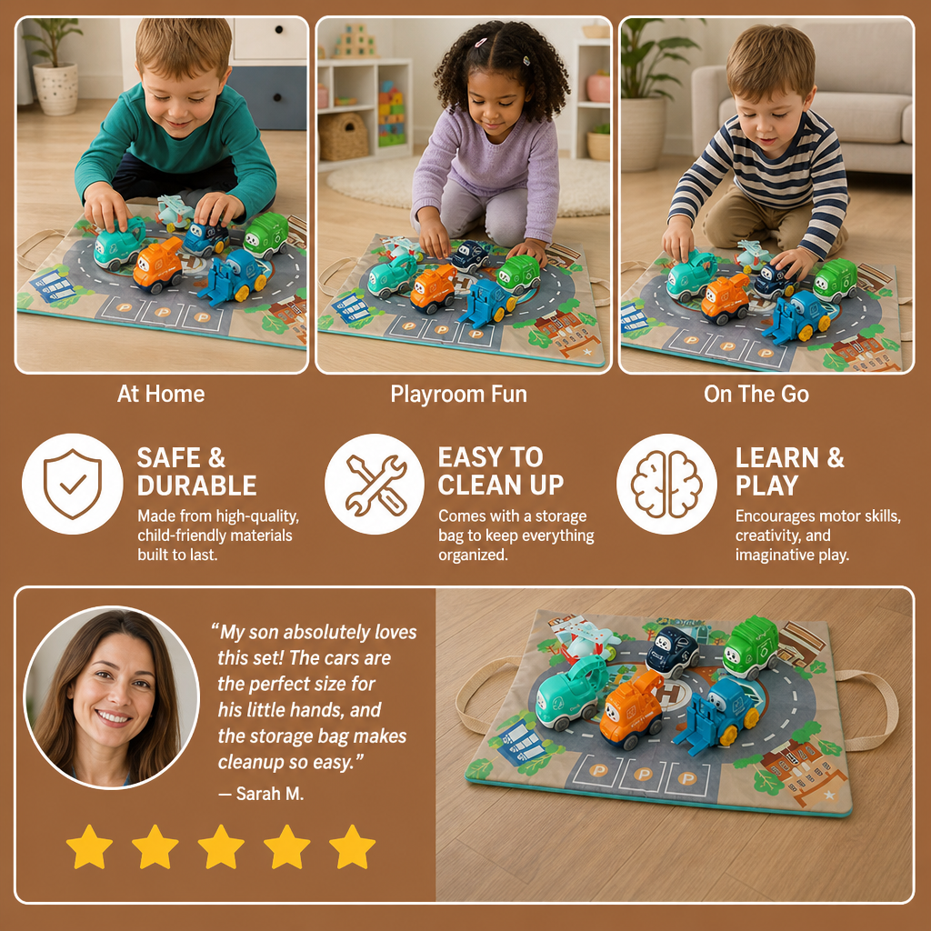 Toddler Toy Truck & Car Set with Play Mat Storage Bag